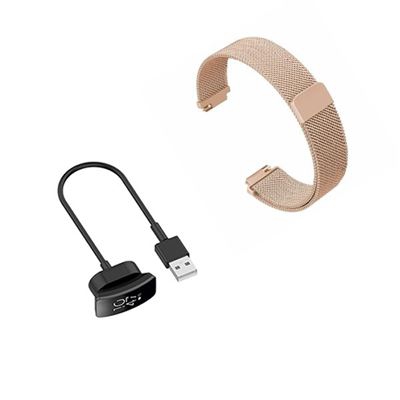 Kit Pulsera Milanese Loop Cierre Magnético + Cargador Usb Charger Fitbit Inspire Rosa