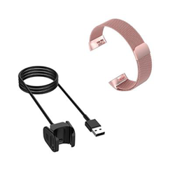 Kit Pulsera Milanese Loop Cierre Magnético + Cargador Usb Charger Fitbit Charge 3 Rosa precio