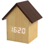 Reloj despertador LED Fisura casita madera natural marrón