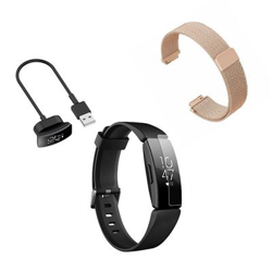 Kit Pulsera Milanese Loop Cierre Magnético + Cargador Usb Charger + Película Protectora Pantalla Gel Full Cover Fitbit Inspire HR Rosa en oferta