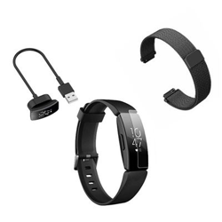 Kit Pulsera Milanese Loop Cierre Magnético + Cargador Usb Charger + Película Protectora Pantalla Gel Full Cover Fitbit Inspire HR Negro en oferta