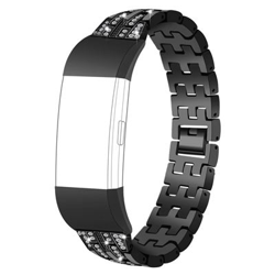 Correa FitBit Charge con diamantes de imitación metálicos Negro en oferta