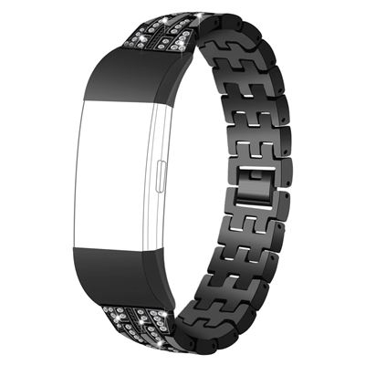 Correa FitBit Charge con diamantes de imitación metálicos Negro