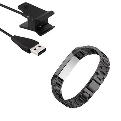 Kit Pulsera Acero Stainless Lux + Herramienta + Cargador Usb Charger Fitbit Alta Negro