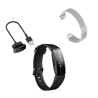 Kit Pulsera Milanese Loop Cierre Magnético + Cargador Usb Charger + Película Protectora Pantalla Gel Full Cover Fitbit Inspire Cinza