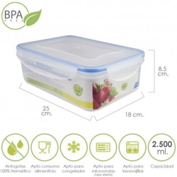 Recipiente Hermetico Plastico Rectangular 2.500 ml. 25x18x8.5 (Alt.) en oferta