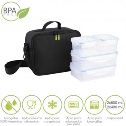 Bolsa Termica Con 4 Recipientes Hermeticos Plastico (2x800 ml + 2x400 en oferta