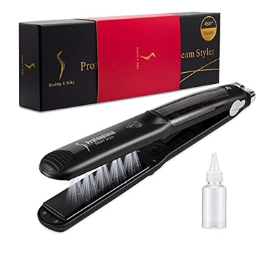 Enderezadoras de vapor para el cabello, 450F Profesional Engrasador de cerámica multifuncional Steam Hair Enderezadoras Curler Hair Salon Steam Styler