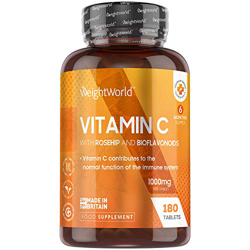 Vitamina C 1000 mg 180 Comprimidos Vegano Con Bioflavonoides y Rosa Mosqueta - 6 Meses de Suministro, Vitamina C Pura Altamente Concentrada De Ácido A en oferta