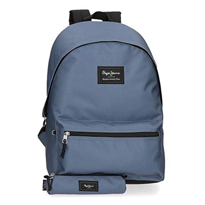 Pepe Jeans Aris Mochila para Portátil 15,6" + Estuche Escolar Azul 31x44x17,5 cms Poliéster 23.87L