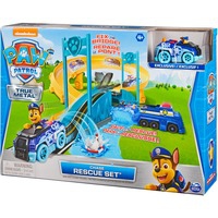 PAW Patrol, circuito True Metal Chase Rescue Set con vehículo de metal exclusivo de Chase, a escala 1:55, Pistas de carreras