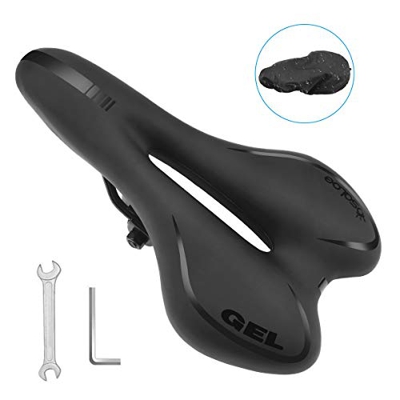 Osaloe Sillín de Gel para Bicicleta con Funda de Lluvia, Sillín de Bici de Montaña Cómodo, Asiento de Bicicleta, Sillín de Ciclismo Portátil para MTB,