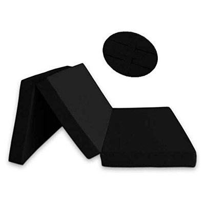 Ventadecolchones - Colchón Plegable con Cierre y Asa 120cm x 190cm x 10cm con Espuma en Densidad 25kg/m3 (extrafirme) en Loneta Premium Negro