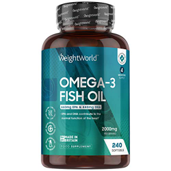 Omega 3 Cápsulas de Alta Dosis 2000mg, Aceite de Pescado Puro 240 Cápsulas - 660 mg de EPA + 440 mg DHA, Suministro de 4 Meses de Perlas Omega 3, Ácid precio