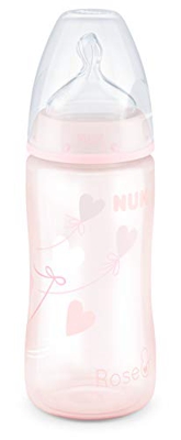 NUK First Choice+ - Biberón para bebés de 0 a 6 meses, con control de temperatura, 300 ml, válvula anticólicos, sin BPA, tetina de silicona, 1 unidad,