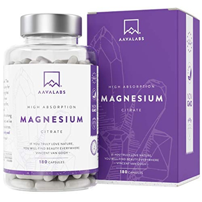 Citrato de Magnesio [ 400 mg por cápsula] Vegano de AAVALABS - Alta Dosis de Magnesio Elemental [ 448 mg por dosis] - 180 cápsulas - Puro - Suministro