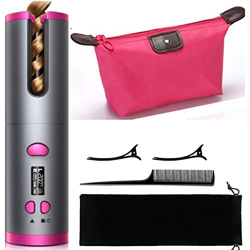 VADRIK Rizador de pelo inalámbrico automático , bolsa de maquillaje rosa. rizador recargable con revestimiento cerámico y 6 posiciones de temperatura precio