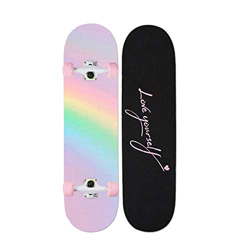 VByge Skateboard Principiante Pink Girl Monopatines Adulto Adolescente Cuatro Ruedas Doble Alice Longboard 79x19cm Arco Iris características