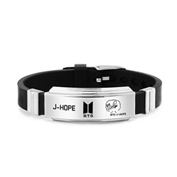 YUY Pulsera BTS con J Hope Jimin Suga V RM Jungkook JIN Pulsera De Silicona De Titanio Negro Pulsera De Joyería De Mano De Acero Inoxidable De Moda,J- precio