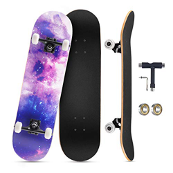 KOVEBBLE Longboard profesional estándar completo de 81 x 20 cm para niños, adolescentes y adultos, regalo de arce canadiense doble patada con una herr precio