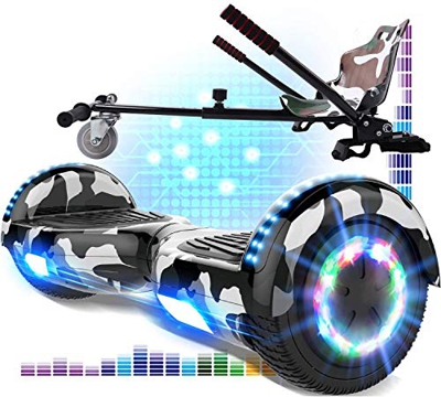 RCB Hoverboard 6.5 y Hoverkart Overboard con Bluetooth Patinete Eléctrico Scooter con Luces LED Asiento Sólido Juguete para Niños