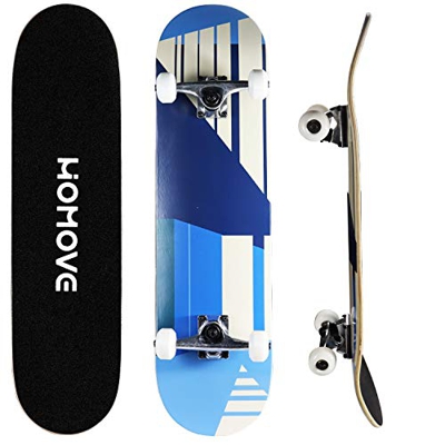 HOMOVE Skateboard , Tabla Completa Patinetas de 31 x 8 Pulgadas con Doble Patada, rodamientos de Bolas ABEC-7, Longboard de Madera de Arce de 7 Capas 