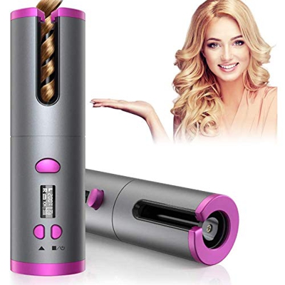 Rizador de pelo inalámbrico portátil con pantalla LCD y temporizador, para rizos con 6 ajustes de temperatura y tiempo, pantalla LCD, recargable, colo