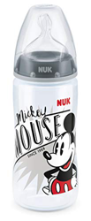 NUK First Choice+ - Biberón de Disney Mickey | 6-18 meses | Indicador de control de temperatura | 300 ml | Válvula anticólicos | Sin BPA | Tetina de s características