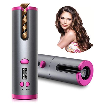 azorex Rizador de Pelo Automático Inalámbrico Recargable USB Temperaturas Ajustables Pantalla LCD Temporizador Rizador de Cabello con Cerámica de Cale