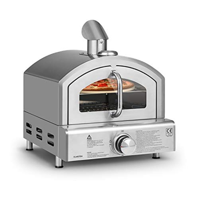 Klarstein Pizzaiolo Neo - Horno de gas para pizzas, Piedra 33 cm (Ø) y parrilla, Termómetro integrado, Reductor de presión, Presión gas 50 mbar, Botel