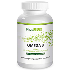 Plusvive - 365 cápsulas de omega 3 con recubrimiento de gelatina de pescado (1000 mg) en oferta