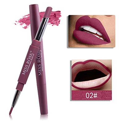 2 en 1 Pintalabios Mate Lápiz Labial Mate Lápiz Labial de Larga Duración Perfilador de labios Pintalabios Impermeable Resistente al Agua Lápiz Labial 