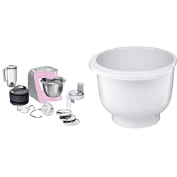 Bosch CreationLine MUM58K20 - Robot de cocina, 1000 W, recipiente de 3.9 litros, color rosa y plateado + MUZ5KR1 - Cuenco de mezclas de plástico para  características