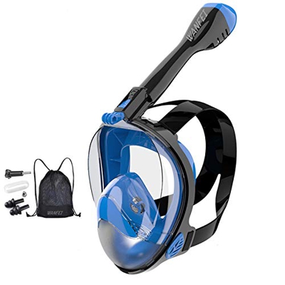 WANFEI Máscara de Buceo, 180° Máscara de Snorkel Doble Vía Aérea Panorámica Gafas Buceo de Cara Completa Gafas de Bucear Anti-Niebla y Anti-Fugas, Apo