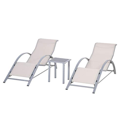 Outsunny 2 Tumbonas de Jardín 59x169x66 cm con Mesa de Café 41x41x45 cm de Vidrio Templado Reposabrazos para Patio Piscina Terraza Aire Libre Beige precio