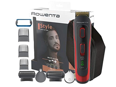 Rowenta Selectium Style Rojo TN9440 Multiaccesorios 10 en 1, Cuchillas autoafilables titanio para cabello y barba, afeitadora corporal, uso inalámbric