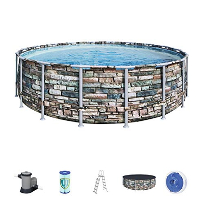 Bestway Power Steel Framepool Komplett-Set, rund, mit Filterpumpe, Sicherheitsleiter und Abdeckplane 549 x 132 cm Piscina