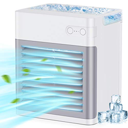 Mini Enfriador de Aire, Enfriador de Aire portátil con humidificador, Carga USB, 3 velocidades ajustables & 7 colores luces LED,Para el hogar, dormito precio