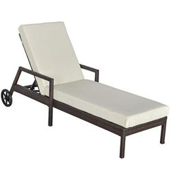 Outsunny Tumbona de Ratán de Jardín con Cojines Acolchados Respaldo Ajustable en 5 Posiciones 2 Ruedas y Tela Extraíble Lavable 67x196x51 cm Crema precio