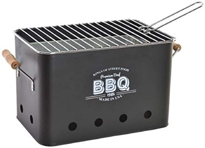 Barbacoa Portátil Rectangular de Acero Galvanizado Negro con Rejilla, de Exteriores (30X22X22 CM) para BBQ, Terraza, Jardín, Patio, Picnic, Acampadas,