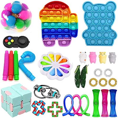 Paquete de 28 piezas de juguetes Fidget, juguetes sensoriales Fidget baratos, Fidget Toy Set Fidget Packs Fidget Box, Fidget Pack con Stress Ball Marb