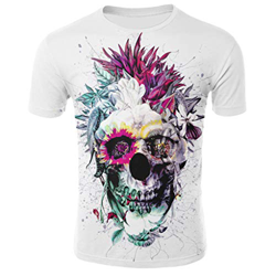 Yue668 - Camiseta de manga corta para hombre, diseño de calavera y flor, Hombre, blanco, medium precio