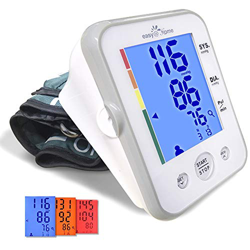 Easy@Home Tensiómetro de brazo digital-Monitor electrónico para medir la presión arterial en casa Con indicador de hipertensión en 3 colores Controlar características