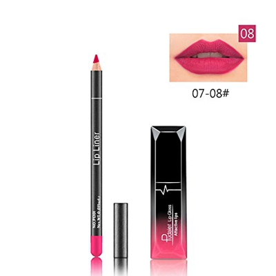 99AMZ 2 pcs Lip Gloss Lip Liner 24 horas Brillo Pintalabios Mate Larga duracion Resistente al agua Lápiz Labial Liquido Colorantes Labiales Delineador