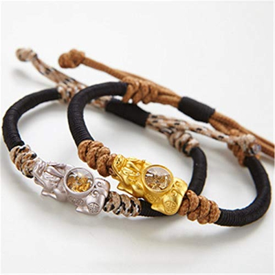 WINFCOY 1/2 Pulsera de Feng Shui Pixiu con Molino de Viento, Pulsera de Amuleto de Buena Suerte de Cuerda Trenzada Ajustable Hecha a Mano, Regalos de 