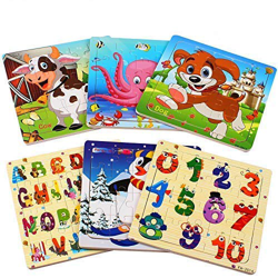 Puzzle madera niños, 20 piezas rompecabezas madera bebe, include animales, numeros, letras, regalo para niños(6 paquetes, 20 piezas) en oferta