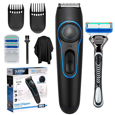 SUERW Maquina Cortar Pelo, Profesional Cortapelos Hombre Recortador Pelo Barba con Dial de Precisión 20 Longitud Ajustable 2 Accesorios de Peine Conju