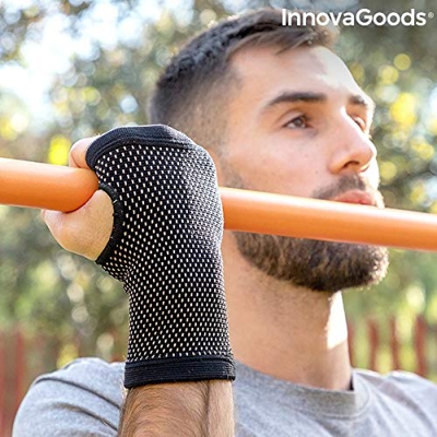 InnovaGoods Muñequera de Sujeción con Hilos de Cobre y Carbón de Bambú Wristcare-L/XL, Unisex Adulto, Negro, 16,5 x 8,5 cm