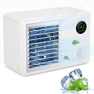 Mini Aire Acondicionado Portatil 3 en 1 Climatizador Portatil Ventilador de Purificación USB Enfriador de Aire y Humidificador con 3 Velocidades Ajust