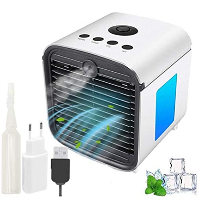 DIKER Aire Acondicionado móvi portátil Ventilador Pequeño, Air Cooler Enfriador de Air Personal y portátil, 7 Luces LED, 3 Velocidades, para el hogar/